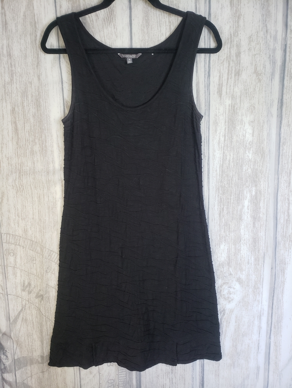 Toad&Co Black Samba Wave Tank Dress Wavy Texture Organic Cotton Size Medium A21